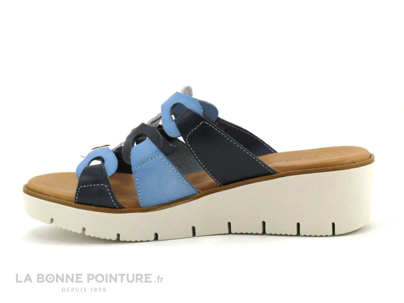 Jordana 35 Fantasia - Bleu Marine - Blanc - Bleu Clair - Mule Compensee - Image 3