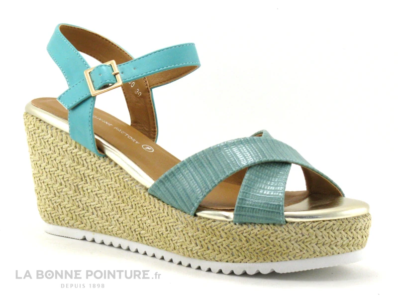 The Divine Factory QL4350 Vert D Eau - Sandale Talon Compense