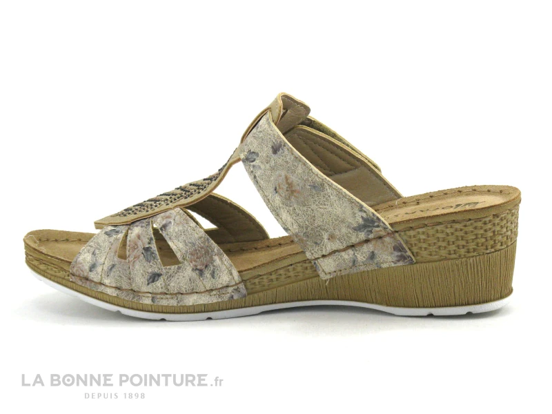 Morans MOUVIK Beige - Mule Femme A Talon Compense - Image 2