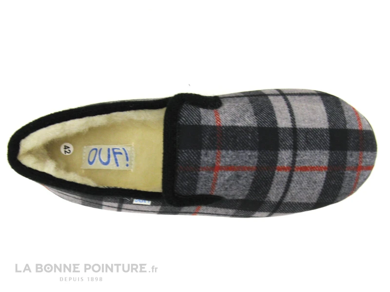 Ouf CLARET Gris Ecossais - Charentaise Homme Interieur Laine - Image 3