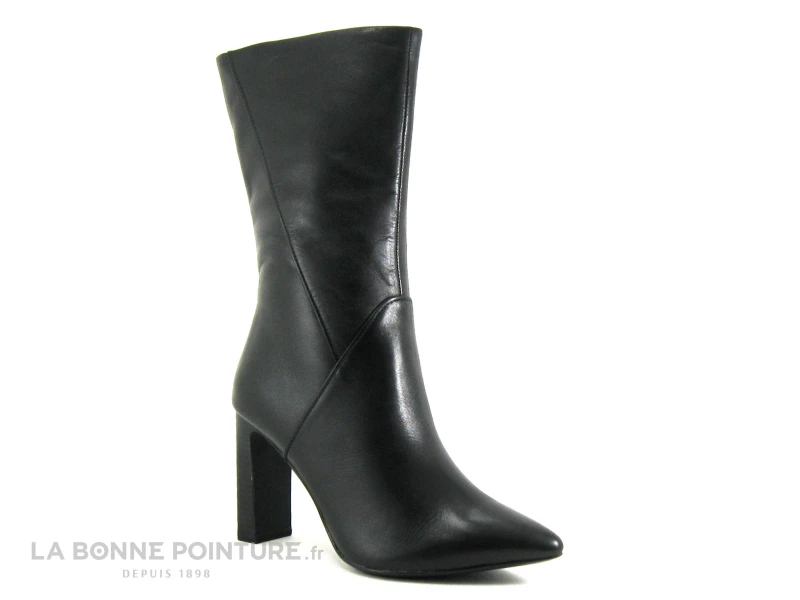 Tamaris 1-25349-29 Black - Bottine Talon Haut En Cuir Noir - Bout Pointu