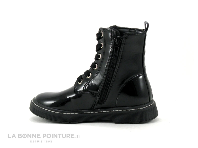 3 Pommes - Atif - Bottine Fille Noir Verni - Etoiles Argent - Image 3