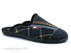 Ouf ABIDOS Noir Gris Jaune Ecossais - Pantoufle Mule Homme