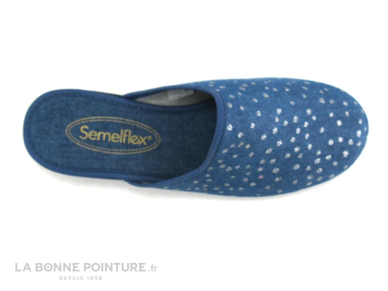 Semelflex COLETTE - Bleu Jeans - Pois Argent - Pantoufle Mule Femme - Image 6