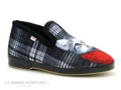 Ouf SANGUINE Noir - Ecossais - Chat Gilet Rouge - Charentaise Femme