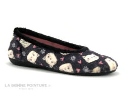 Maison Espadrille 6176 Noir Gris Rose - Pantoufle Ballerine Souple Avec Chats