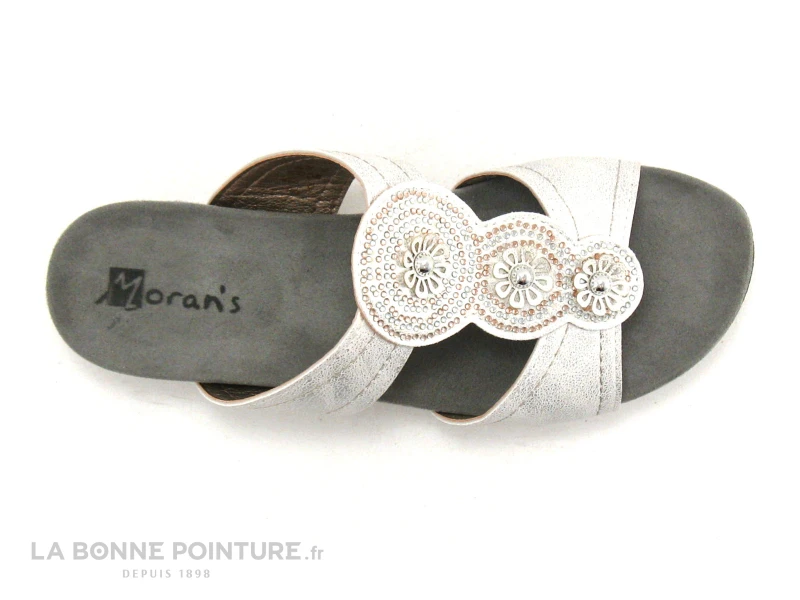 Morans MOUREZE 26148 Blanc Argent - 3 Fleurs - Mule Femme - Image 3