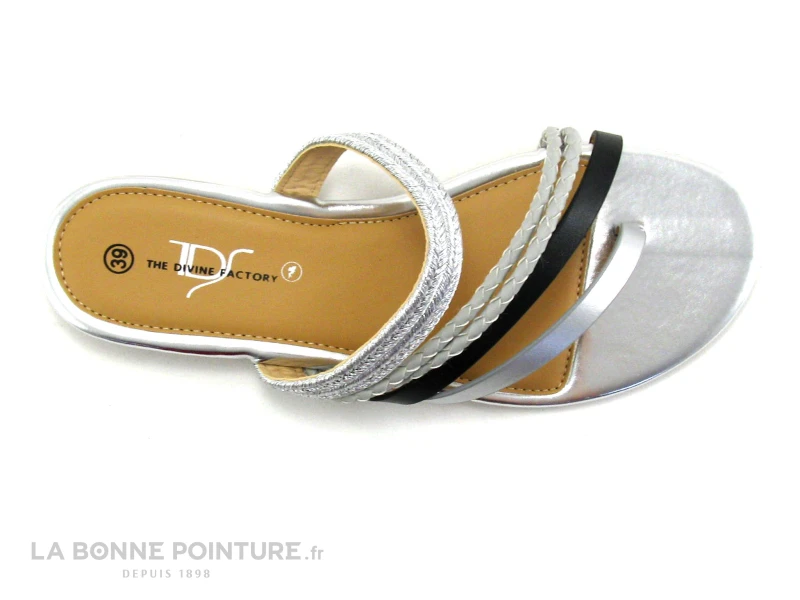 The Divine Factory JL3689 Noir Blanc Argent - Tong Femme - Image 3