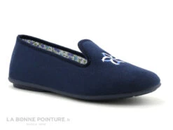 RYB 700-9000 - Pantoufle Femme Bleu Marine - Fleur Brodee