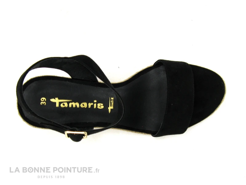 Tamaris 1-28300-20 Black - Nu-pieds Talon Compense En Toile Noire - Image 6
