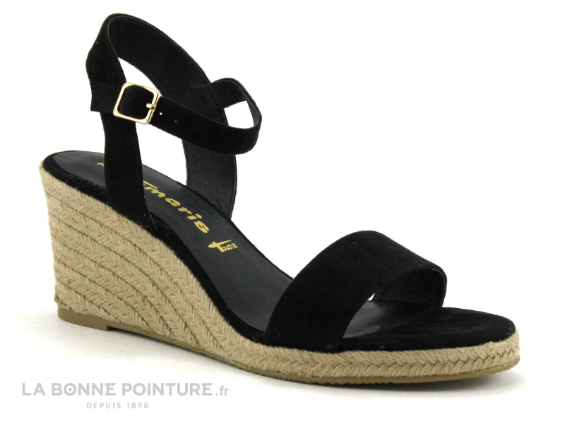 Tamaris 1-28300-20 Black - Nu-pieds Talon Compense En Toile Noire - Image 5