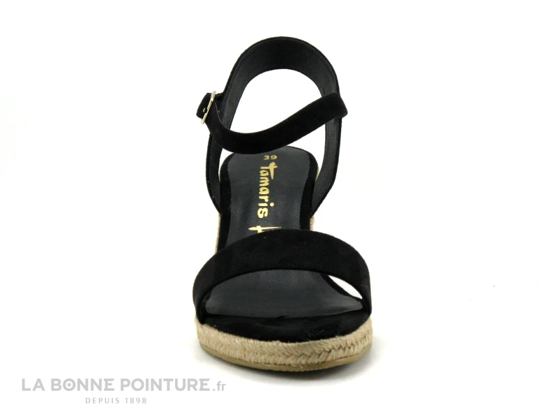 Tamaris 1-28300-20 Black - Nu-pieds Talon Compense En Toile Noire - Image 2