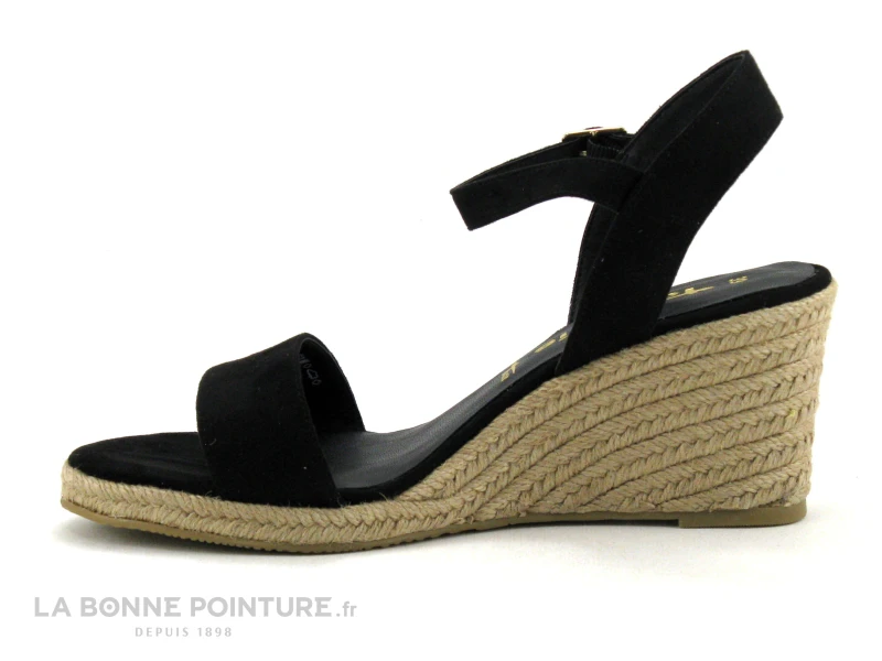 Tamaris 1-28300-20 Black - Nu-pieds Talon Compense En Toile Noire - Image 3
