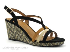 The Divine Factory QL4635 Noir Beige Camel - Sandale Talon Compense